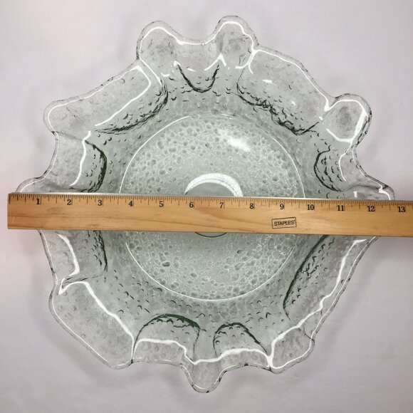 Vintage 13" Green Depression Bubble Glass Fruit Decor Bowl Textured Interior Art - Picture 7 of 10